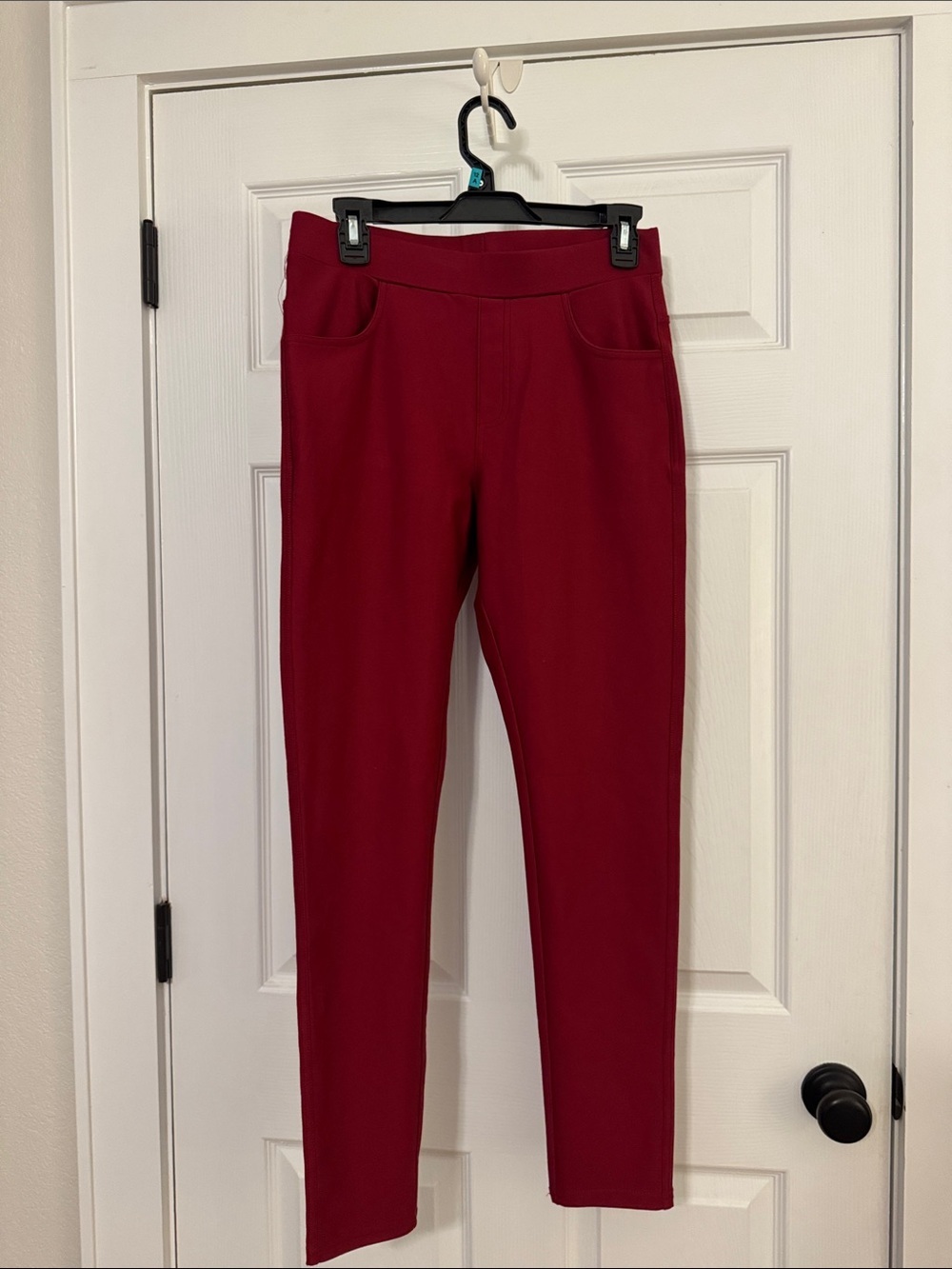 Yelete Deep Red Ponte Leggings with Pockets